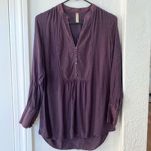 Purple long sleeve free people blouse with button details